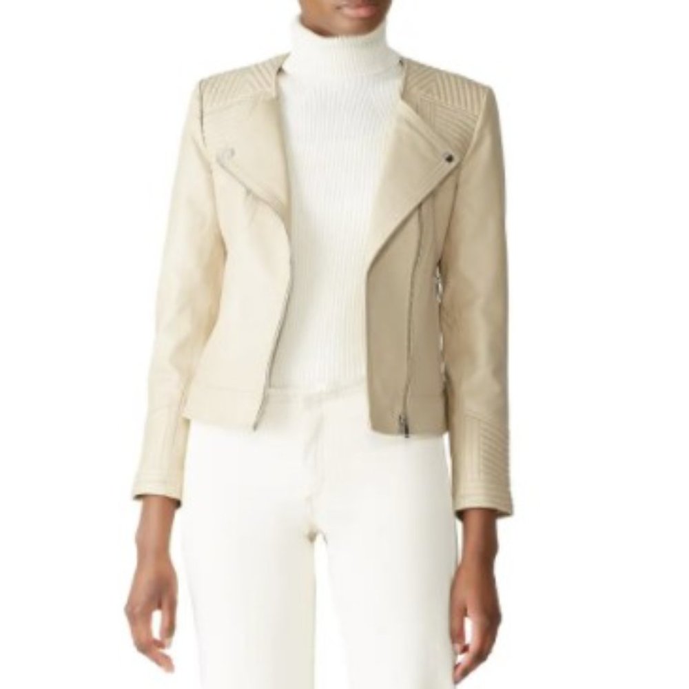 Slate & Willow Quilted Cream Leather Moto Jacket L